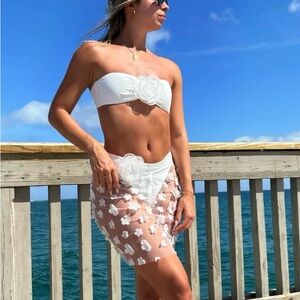 White rose bikini with floral skirt cover up